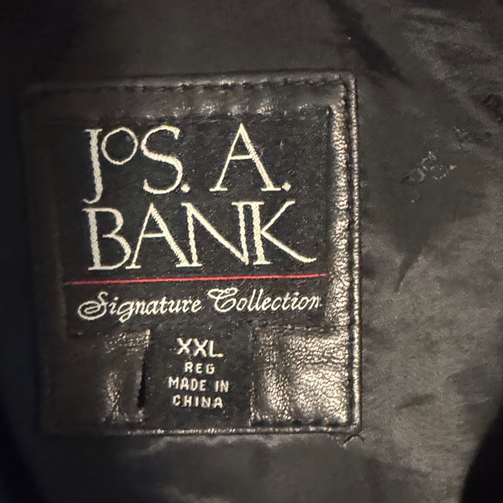 Mens XXL Vintage Jos A Bank Black Leather Bomber Jacket - Picture 2 of 5